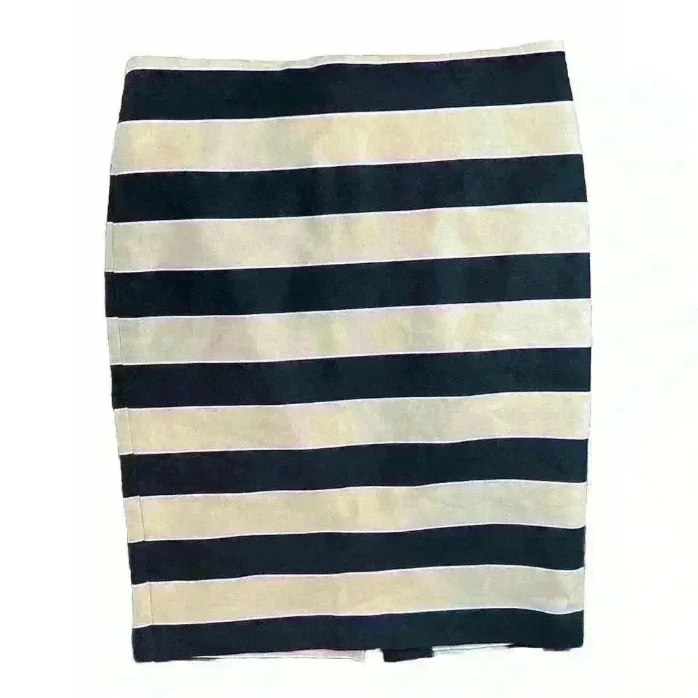 ANN TAYLOR LOFT Black Beige Striped Pencil Skirt Flat Front Size 6